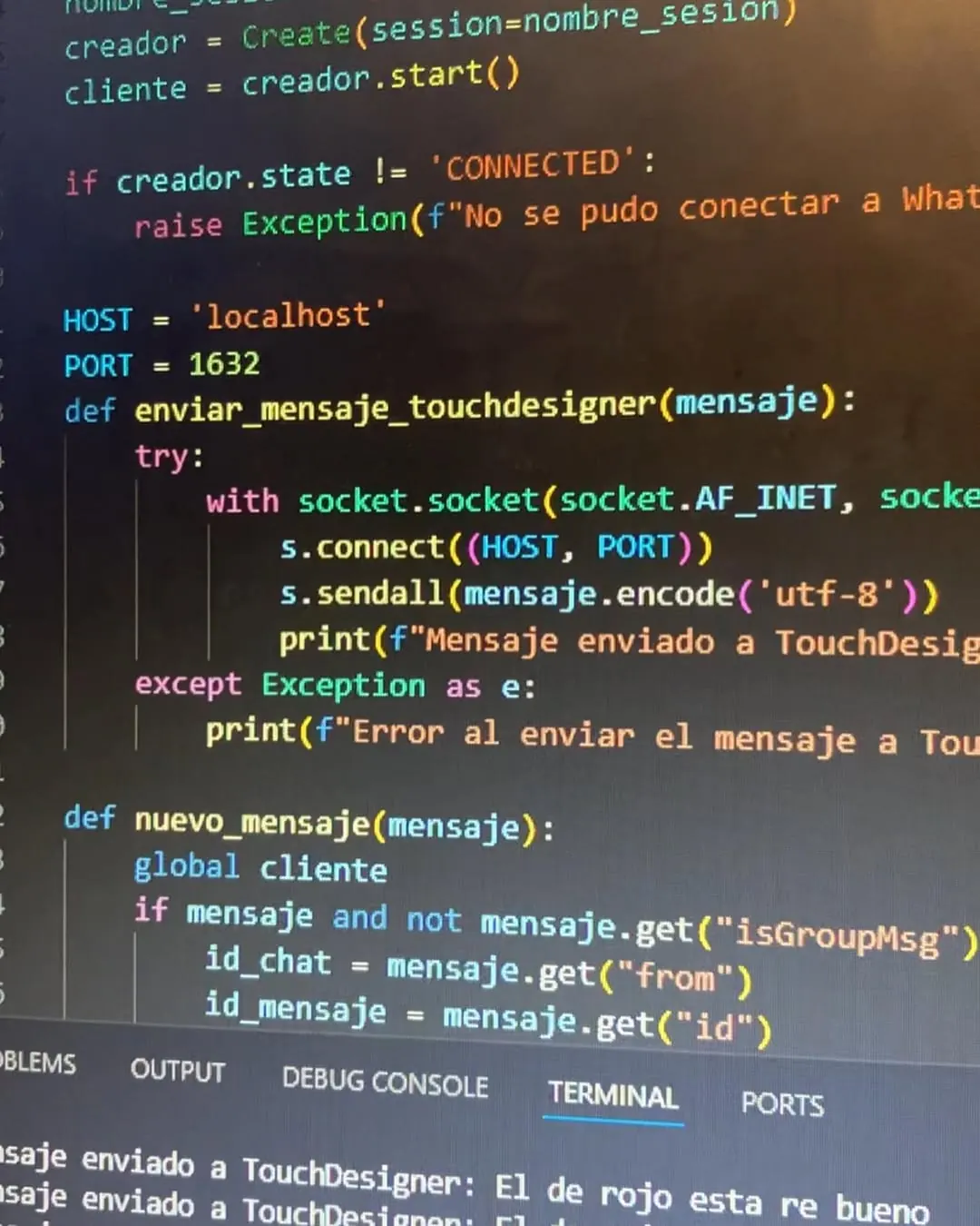 WhatsApp messages on screen